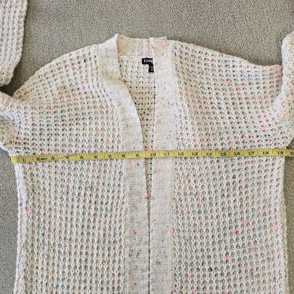 Express Factory Cream Pale Pink Colorful Speckles Open Waffle Cardigan - Medium - Picture 7 of 13